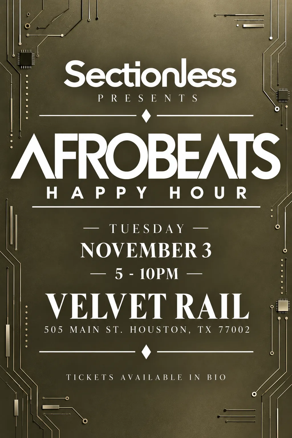 Afrobeats Happy Hour at Velvet Rail, November 3